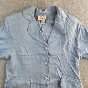 Club Z Button Down Top Womens Medium Light Blue Linen Blend Vintage Short Sleeve